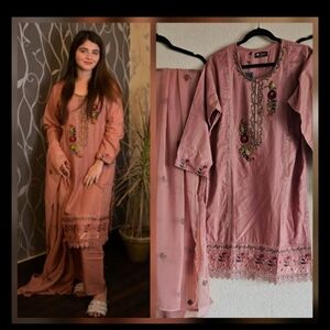 Elegant Pink Embroidered Suit Set